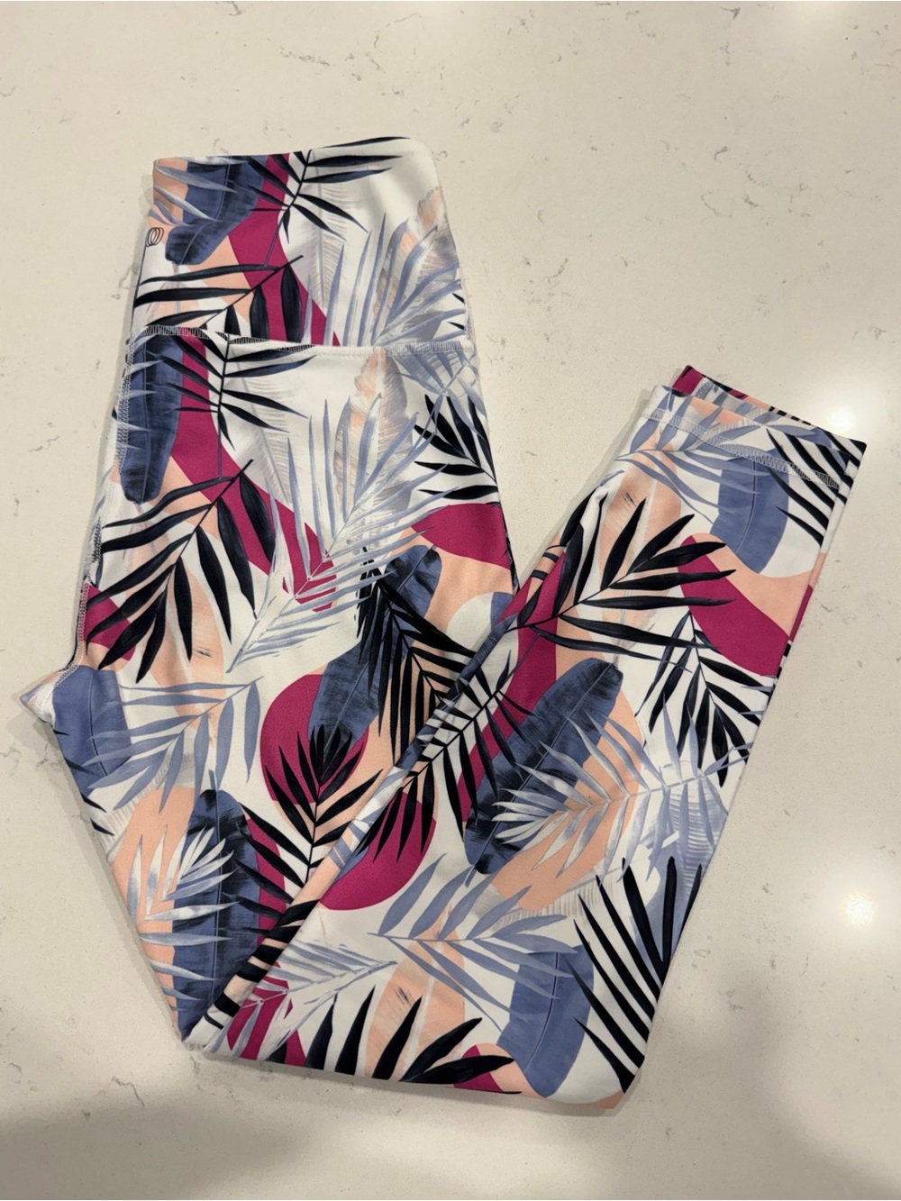 Balance Collection Tropical Leaf Print Leggings - Pink, Blue & Black